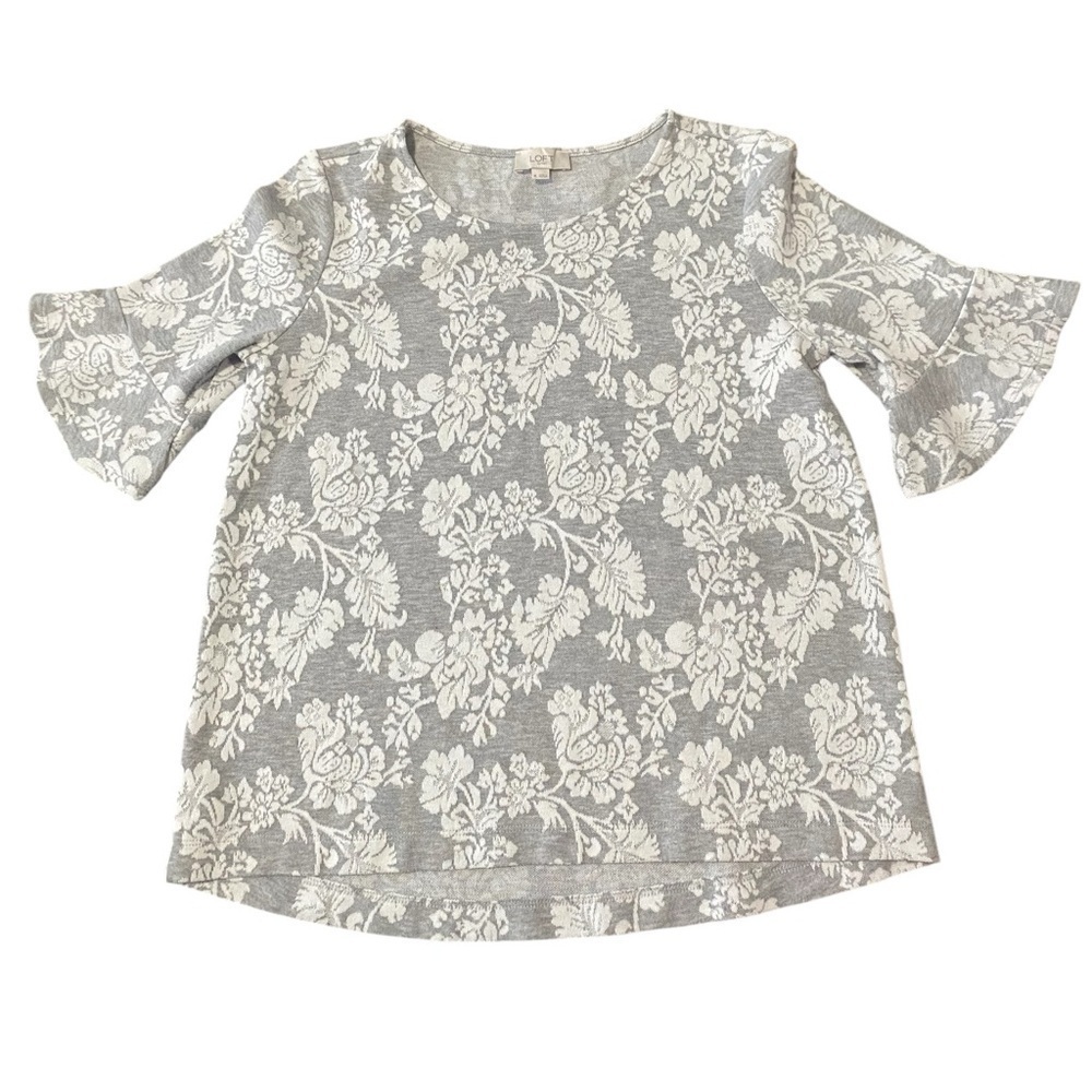 LOFT Gray Top with Bell Sleeves, WOMENS size medium Top, 0954